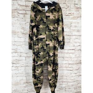 PJ Place Boys One Piece Pajamas Size Small 5/6 Camo Print With Hood Fleece